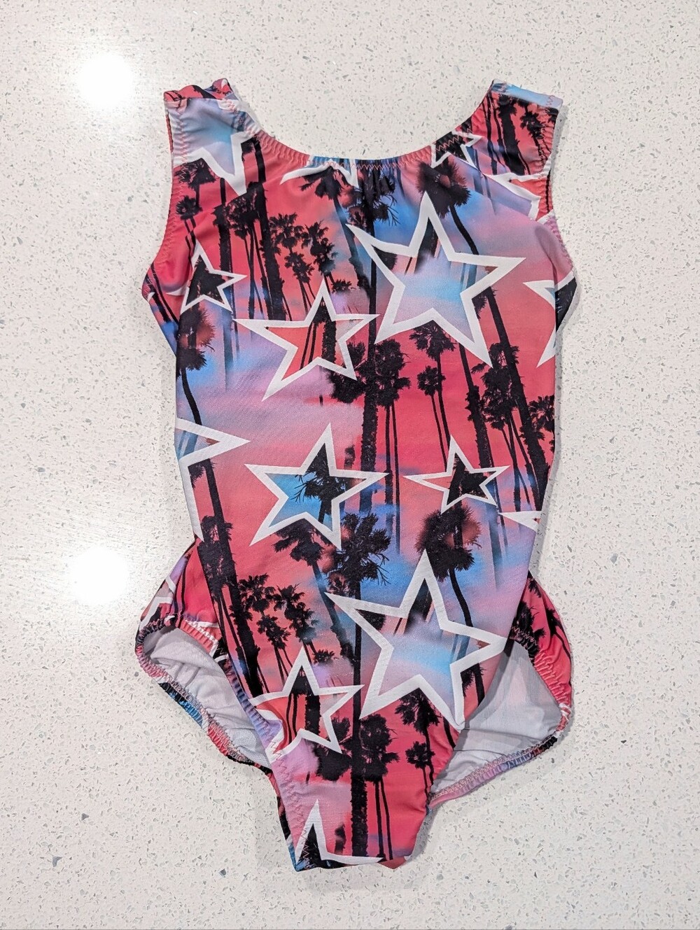 HOLLYWOOD STAR Foxy's Foxy Gymnastics Leotard Small CALIFORNIA Beach Palm Trees